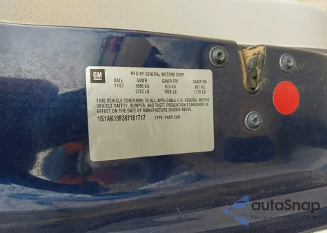 2008 Chevrolet Cobalt Ls из США, поврежденный, VIN 1G1AK18F387181717